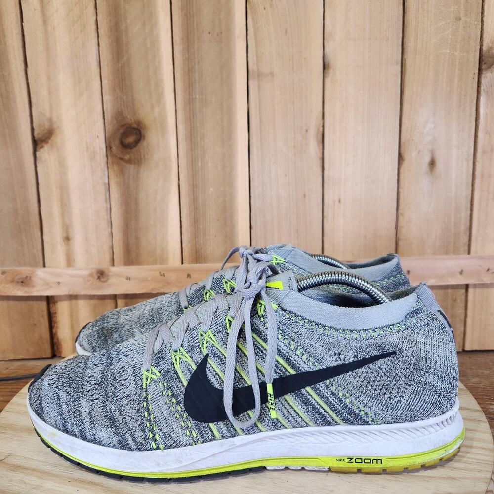 Nike Flyknit Streak 6 Shoes Mens 12 Gray Volt Knit Running Sneakers 833994-007